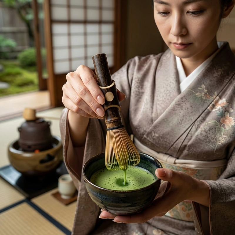 Fouet Matcha En Bambou Avec Manche Long Et Brins Souples