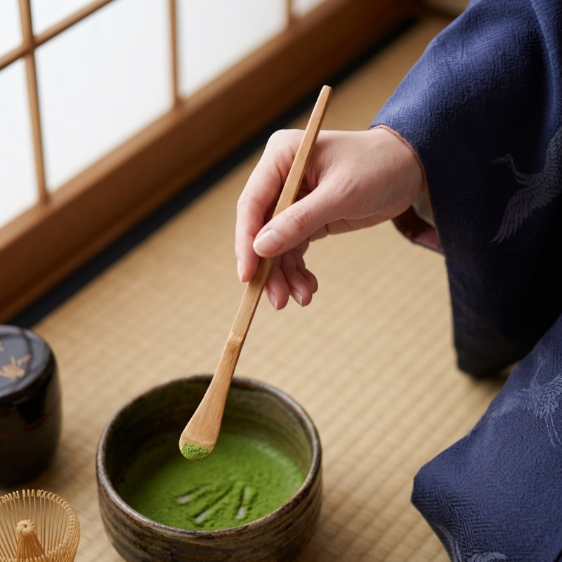 Cuillère Matcha En Bois Long Manche Fin