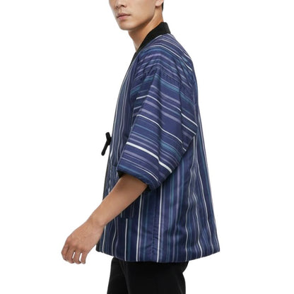 Hanten Homme Japonais Bleu À Rayures Traditionnelles