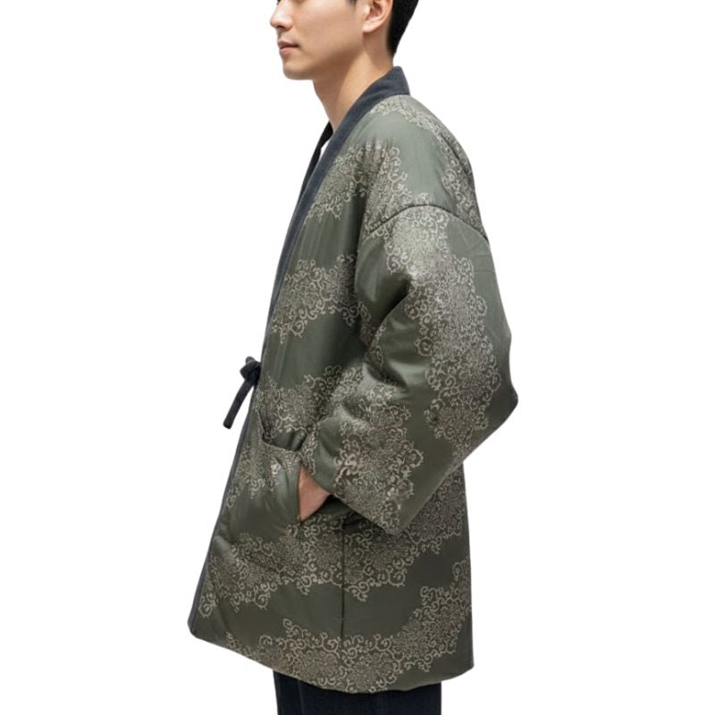 Hanten Homme Japonais Vert À Motifs Traditionnels