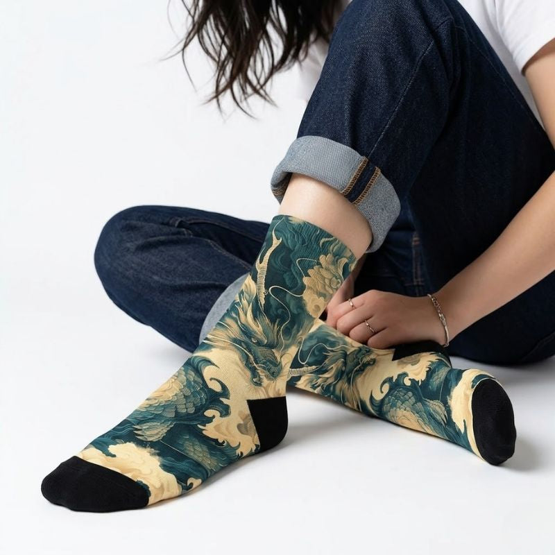 Chaussette Japonaise Style Traditionnel Avec Dragon Légendaire