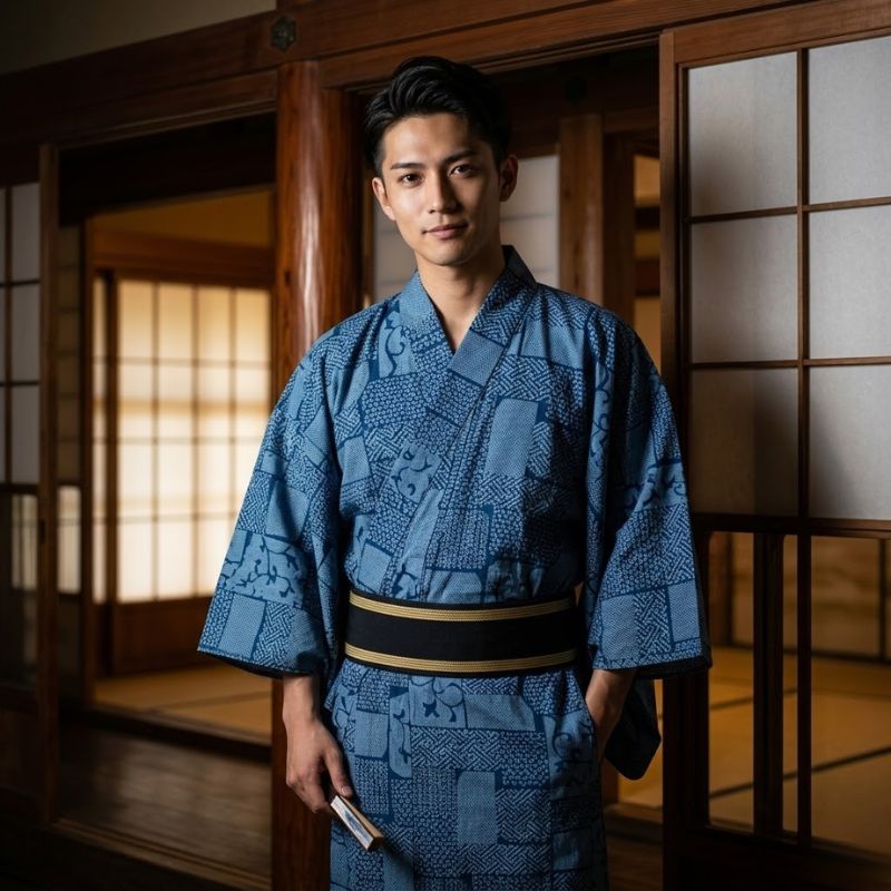 Kimono Japonais Style Samouraï Avec Coupe Droite