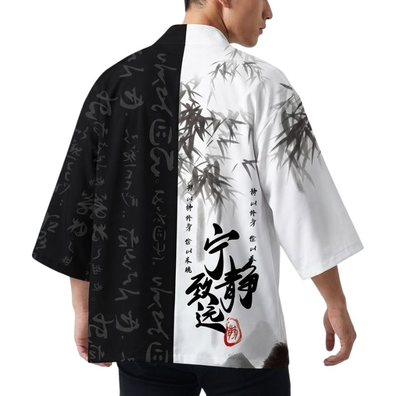 Haori Homme Style Japonais Bicolore Inspiration Bambou et Encre