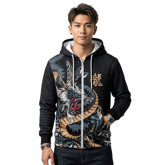 Sweat Japonais Zippé Avec Motif Dragon Puissant