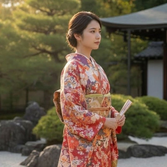 Kimono Traditionnel Avec Imprimé Sakura Et Manches Amples