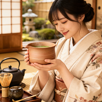 Bol Matcha En Céramique Terre Cuite Avec Bec Verseur