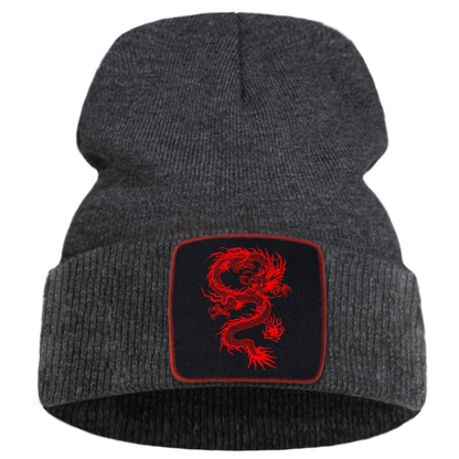 Bonnet Japonais Unisexe Avec Écusson Dragon Rouge