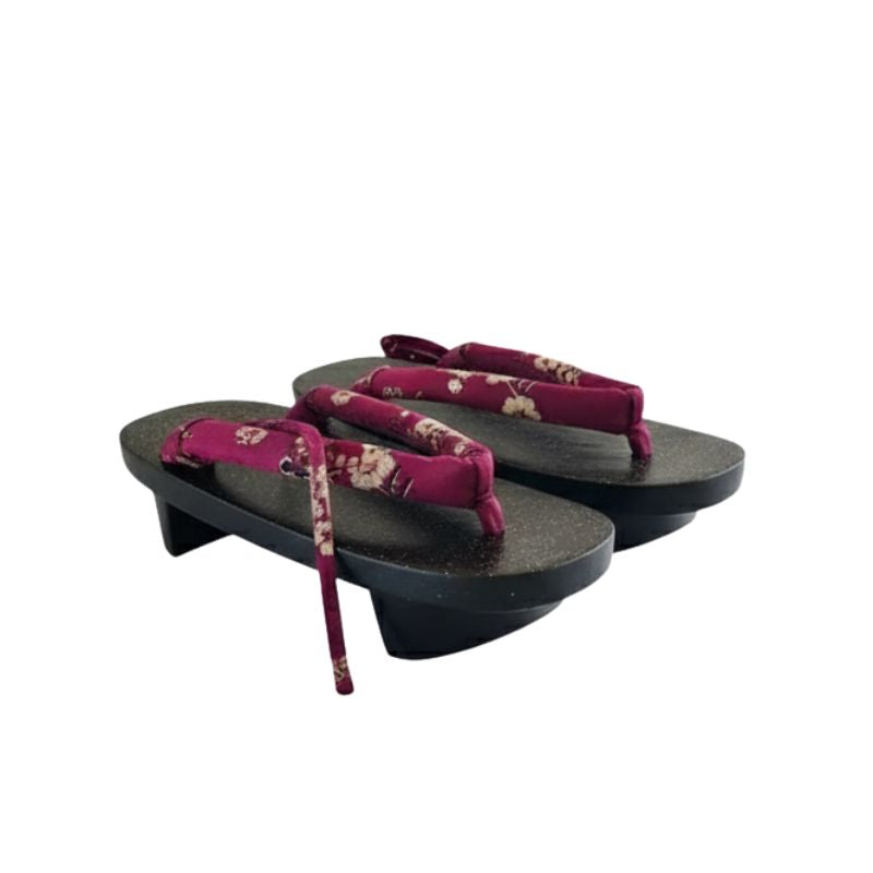 Sandales Geta En Bois Noir Pailleté Avec Lanière Fleurie