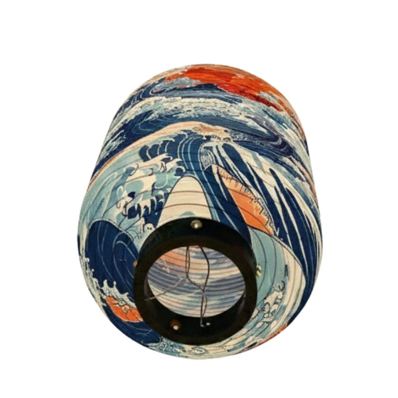 Lanterne Japonaise Motif Grande Vague Et Ciel Rouge