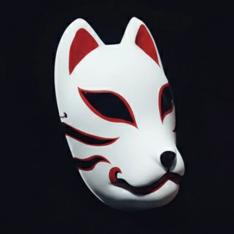 Masque Kitsune Japonais Rigide Avec Motif Renard Stylisé