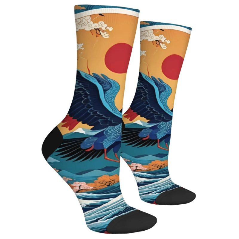 Chaussette Japonaise Imprimé Grue Et Vagues