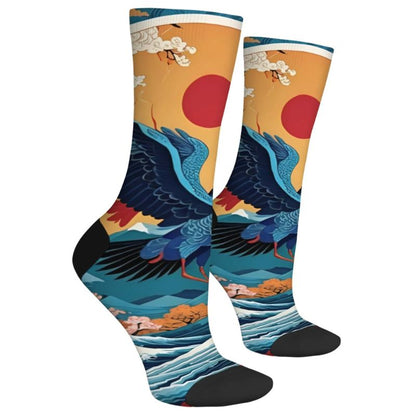Chaussette Japonaise Imprimé Grue Et Vagues