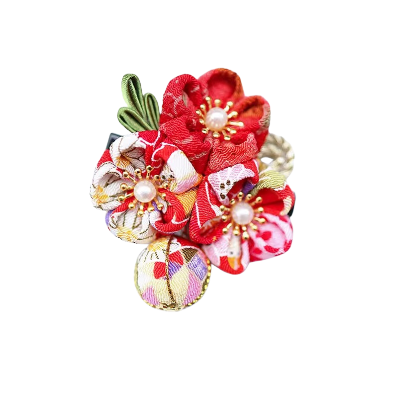 Kanzashi Fleur Sakura Avec Perles Et Ornement Tissu