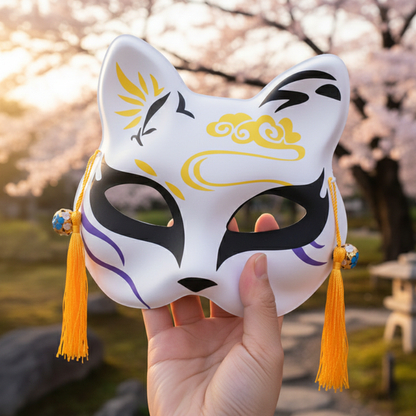 Masque Kitsune Traditionnel Avec Finitions Contrastées