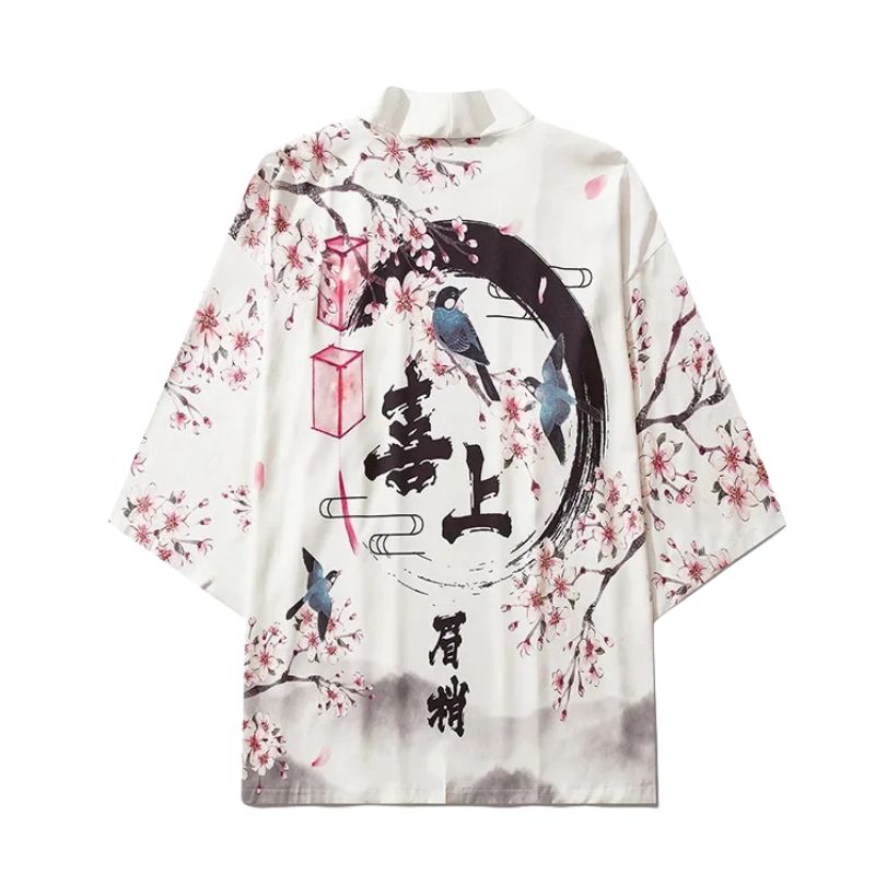 Veste Kimono En Motif Sakura Et Oiseaux Artistiques
