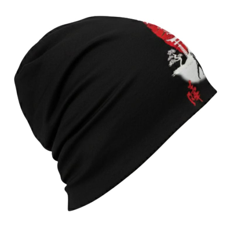 Bonnet Japonais Noir Avec Motif Samouraï Et Soleil Rouge