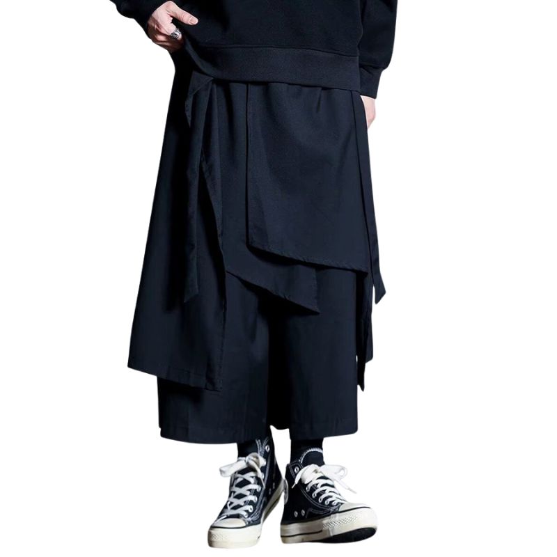 Hakama Homme Noir Ample Avec Double Couche Gothique