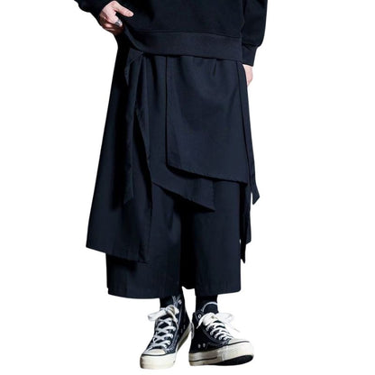 Hakama Homme Noir Ample Avec Double Couche Gothique