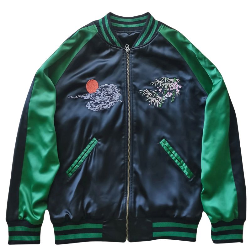 Sukajan Homme Avec Broderie Bambou Et Nuages Japonais