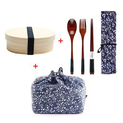 Boîte Bento Japonaise En Bois À Décor Fleuri