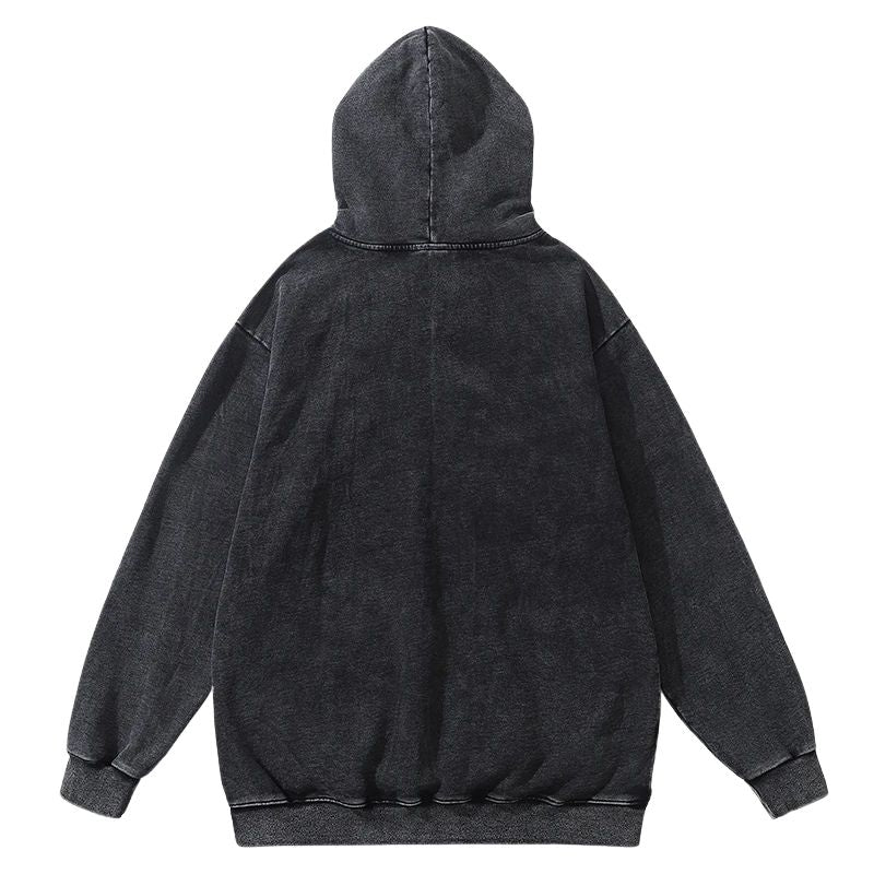 Sweat Japonais Noir Délavé Avec Illustration Manga Artistique