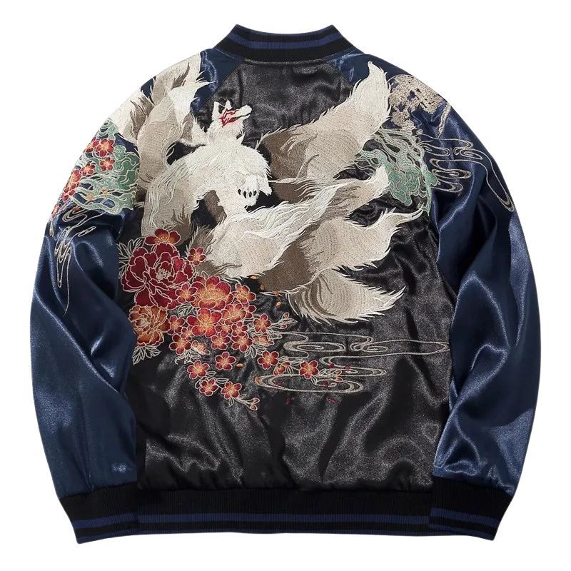 Sukajan Homme En Satin Avec Renard Mythique