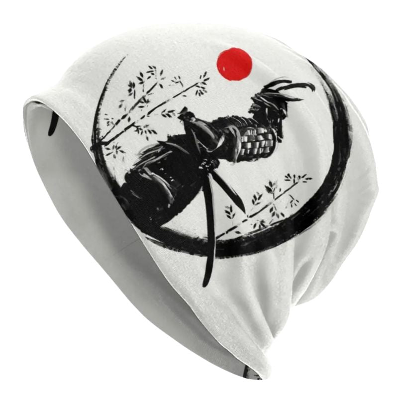 Bonnet Japonais Blanc Avec Illustration Samouraï