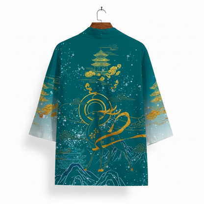 Haori Homme Japonais Motif Dragon Céleste et Paysage