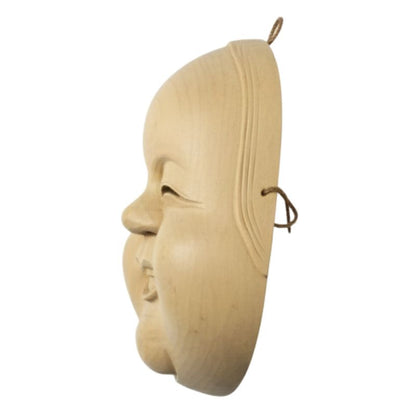 Masque Nô En Bois Sculpté Avec Visage Souriant