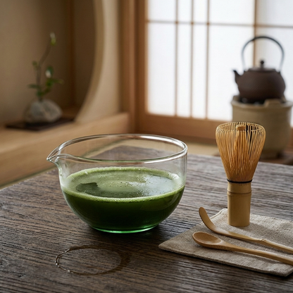 Bol Matcha En Verre Transparent Avec Bec Verseur Et Design Arrondi