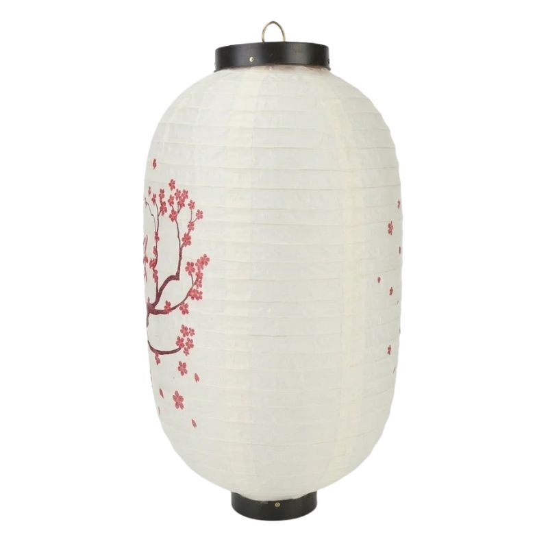 Lanterne Japonaise Blanche Motif Branche De Sakura