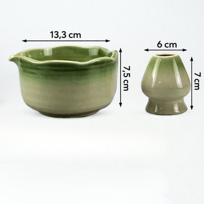 Kit Matcha Bol Verseur Et Support Fouet Dégradé Vert