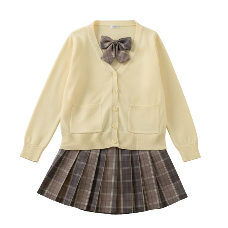 Uniforme Japonais Étudiant Avec Cardigan Et Jupe Plissée Carreaux