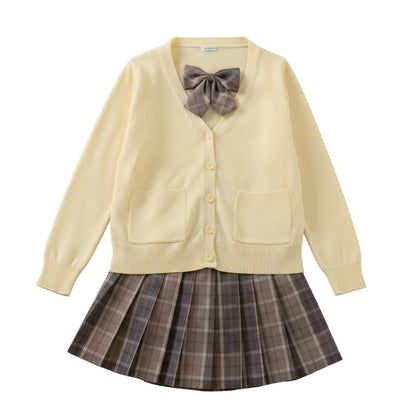 Uniforme Japonais Étudiant Avec Cardigan Et Jupe Plissée Carreaux