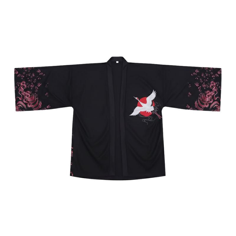 Veste Kimono Noir En Coupe Ample Avec Imprimé Oiseaux