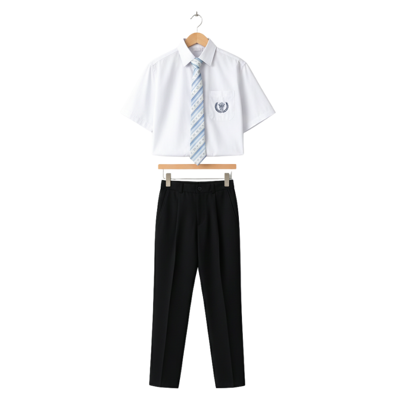 Uniforme Japonais en Chemise Blanche Et Cravate Rayée