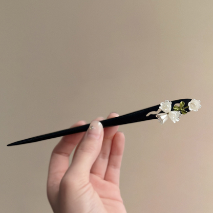 Kanzashi Baguette Cheveux Avec Fleurs Blanches
