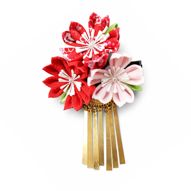 Kanzashi Fleur Sakura Avec Ornement Doré Élégant