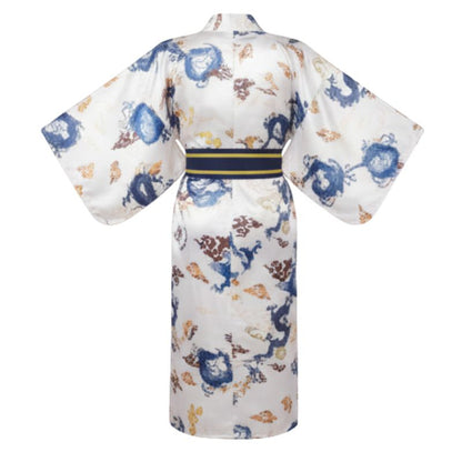 Kimono Japonais Clair Satiné Avec Motifs Dragons Et Ceinture Obi