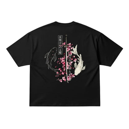 T-Shirt Japonais Avec Poissons Koi Et Fleurs Sakura Élégantes