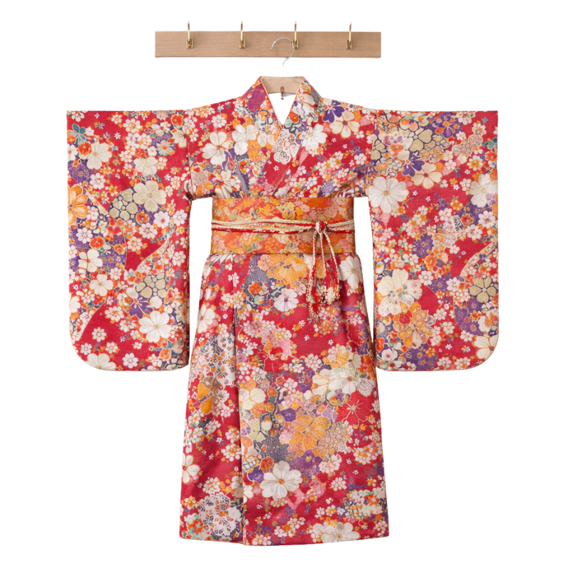Kimono Traditionnel Avec Imprimé Sakura Et Manches Amples