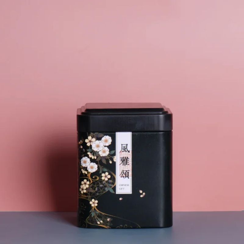 Boîte à Thé Japonaise Noire au Design Floral