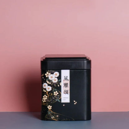 Boîte à Thé Japonaise Noire au Design Floral
