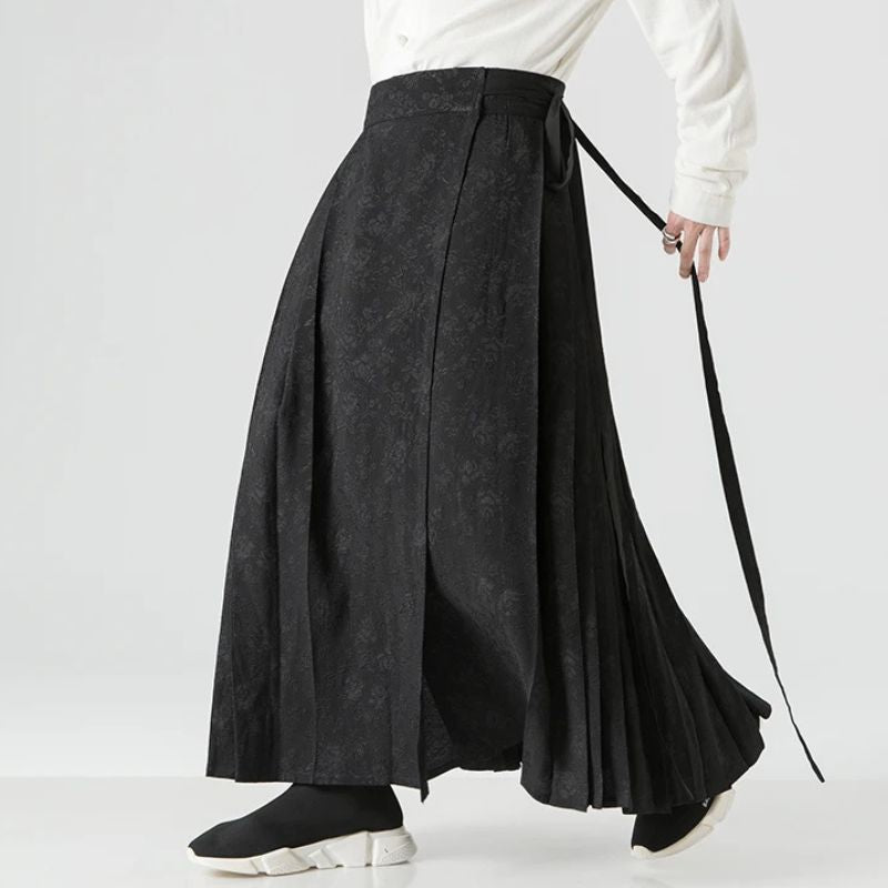 Hakama Homme Noir Long À Texture Fluide Style Asiatique