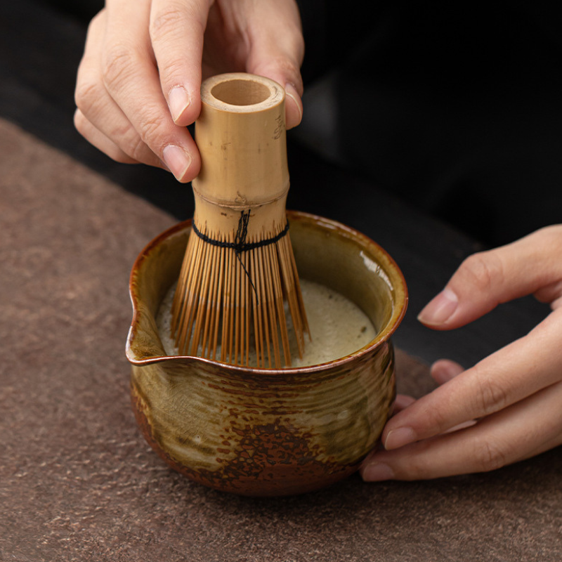 Bol Matcha En Grès Émaillé Avec Relief Rustique
