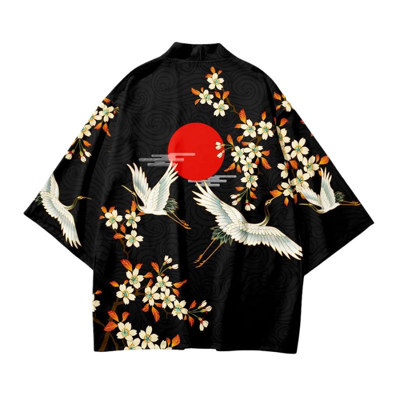 Haori Homme Style Japonais Sakura et Grues Symboliques