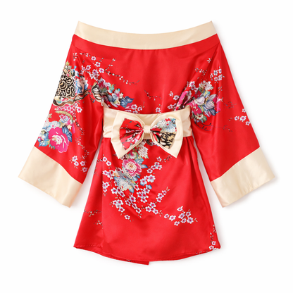 Kimono De Nuit Rouge Avec Motifs Floraux Japonais