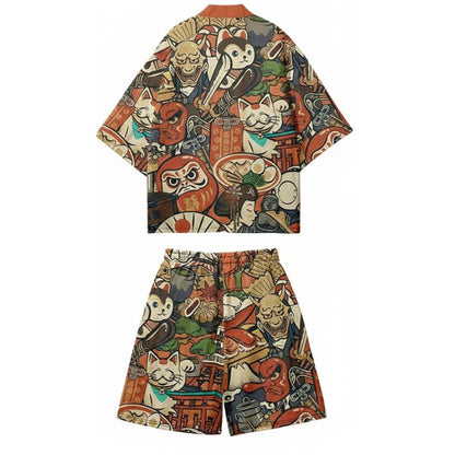 Ensemble Kimono Japonais Avec Illustrations Multicolores