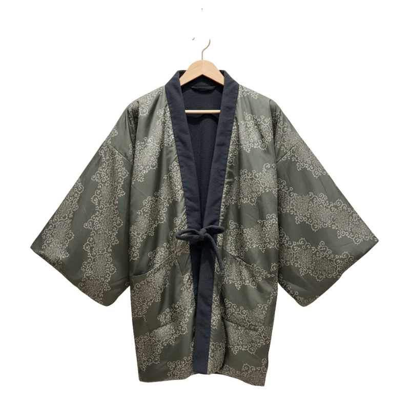 Hanten Homme Japonais Vert À Motifs Traditionnels