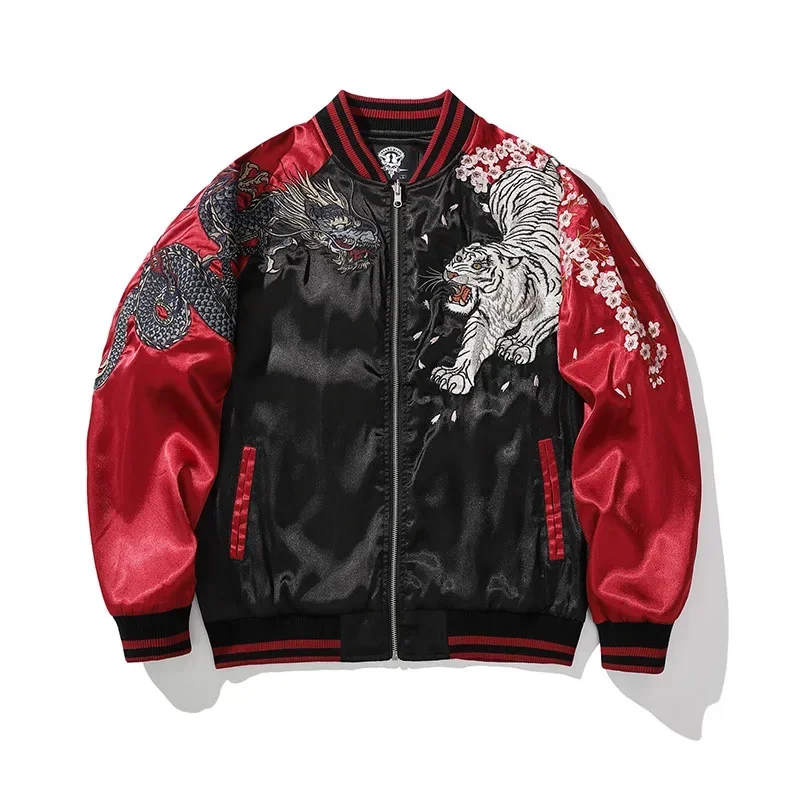 Sukajan Homme En Satin Avec Broderie Phénix Majestueux